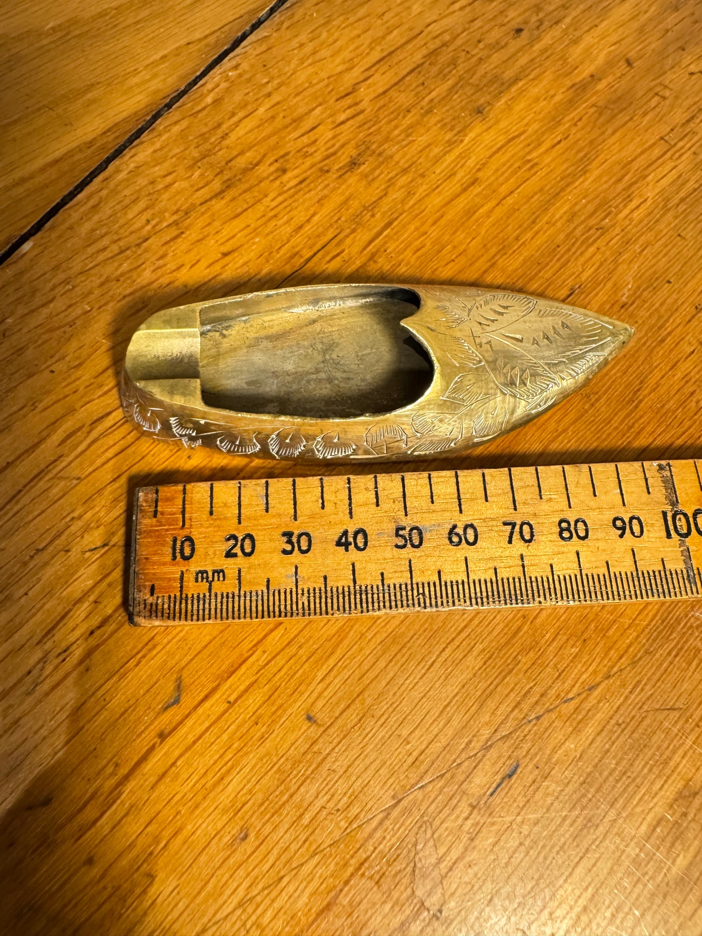 Small Brass Shoe/Slipper Miniature Ashtray | Vintage Retro Quirky | Hand Etched |