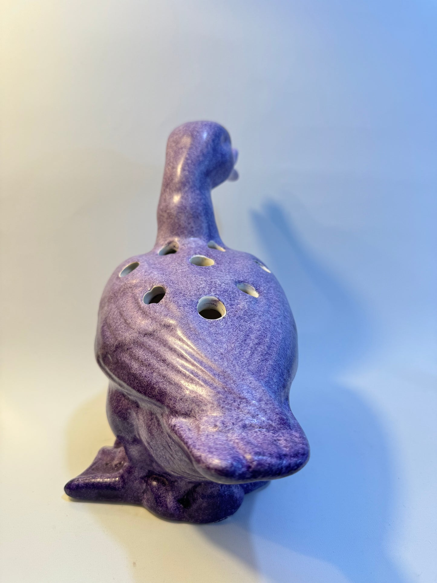 Ceramic Flower Duck | Vintage Retro | Purple Flower Frog Vase | French |