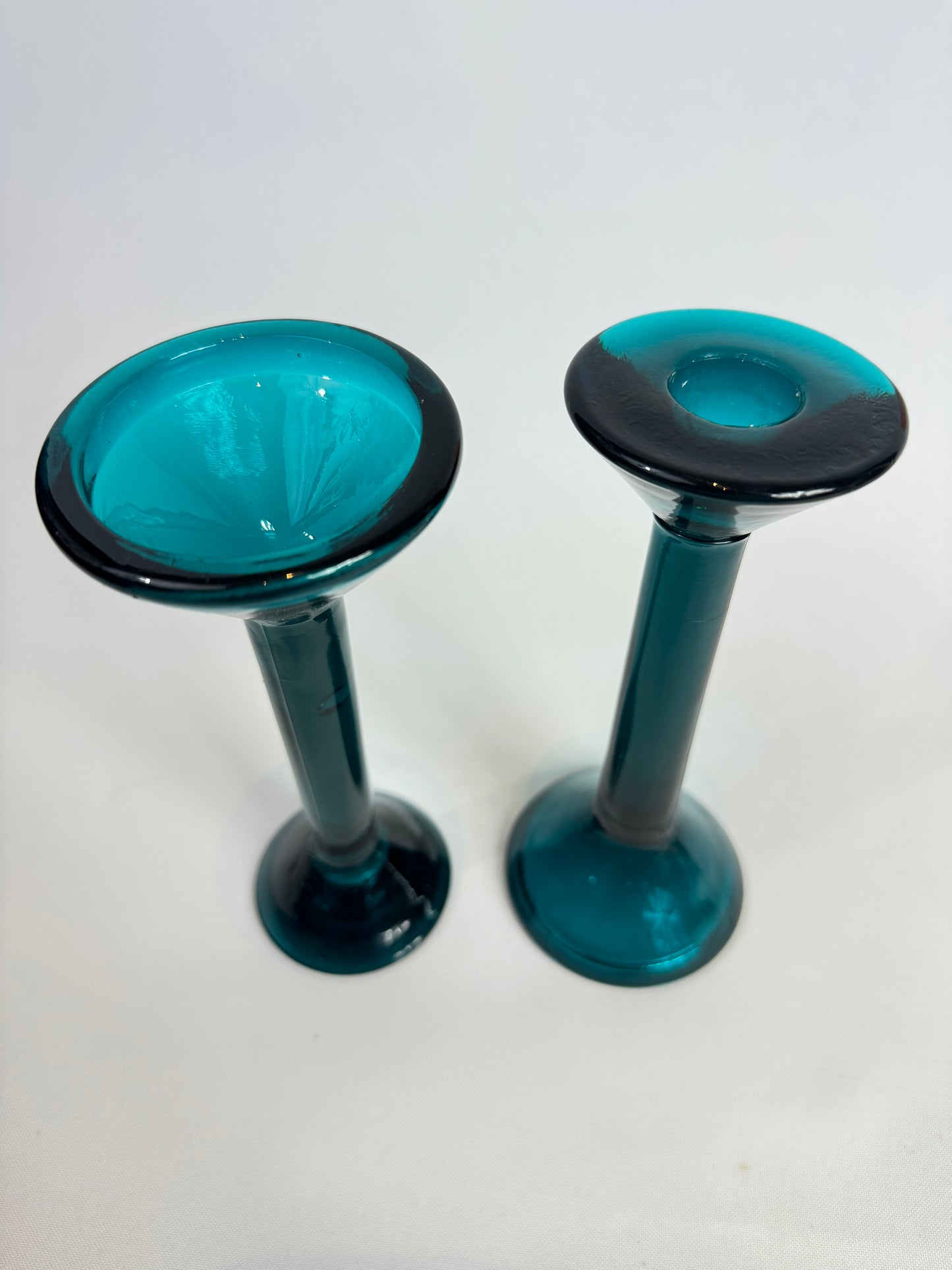 Turquoise Glass Candlestick Holders | Set of 2 | Vintage Retro