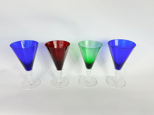 William Yeoward Coloured Crystal Wine Glasses | Set of 4 | Vintage Retro Style |