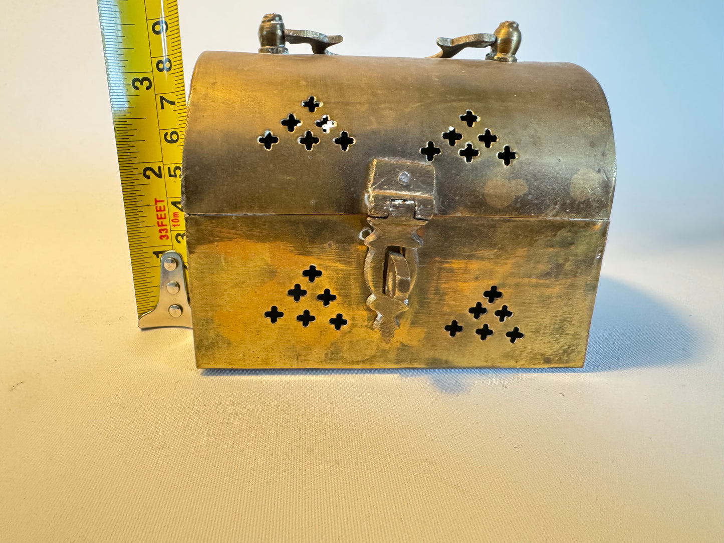Small Brass Trinket Box | Miniature Chest | Vintage Retro Quirky |