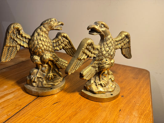 Pair of Antique Solid Brass Fire Place Andirons | Eagle Ornaments/Fire dog Ends | Fire Place Decor |Chenets/Eagles | Vintage Unique |