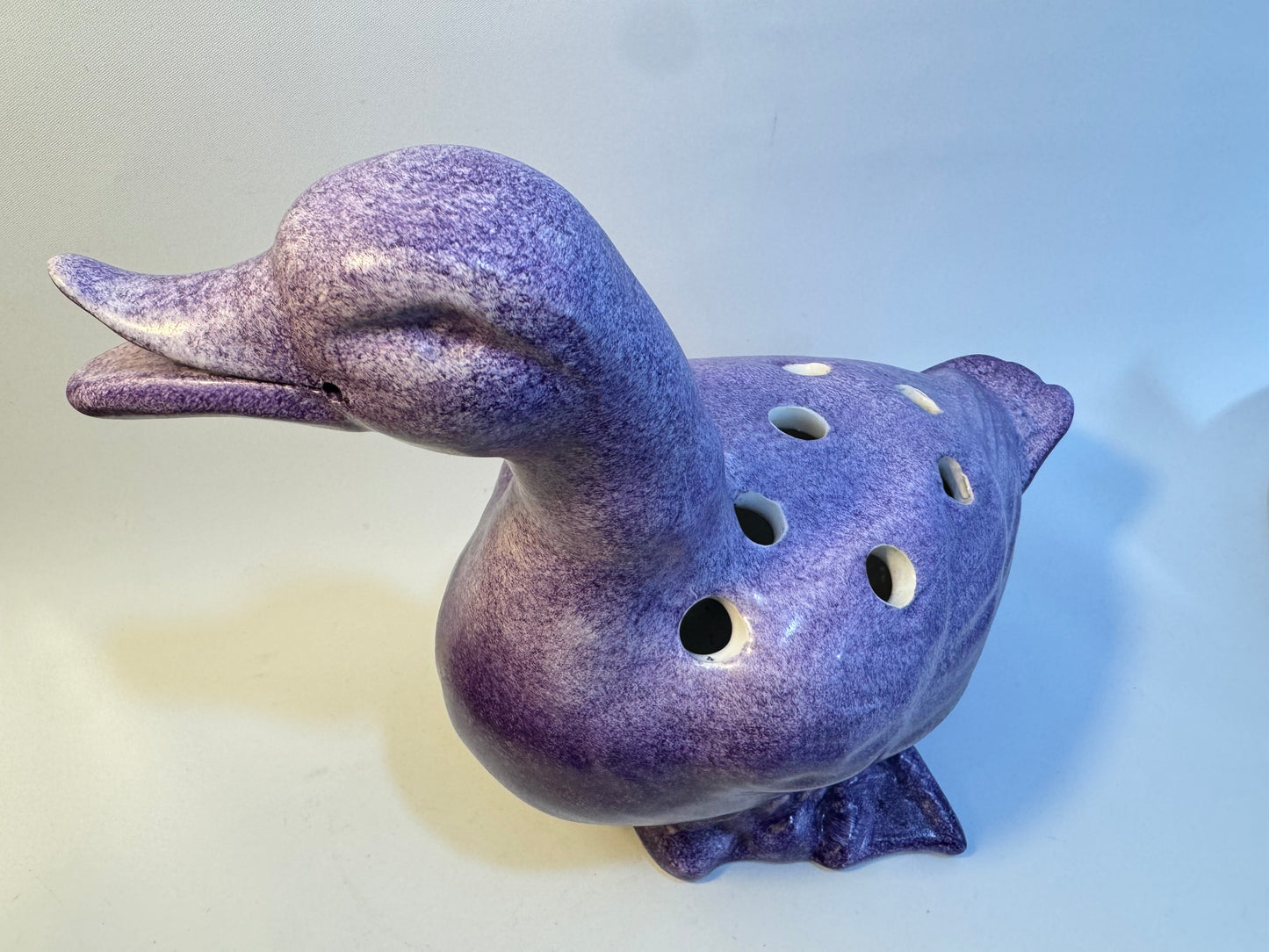 Ceramic Flower Duck | Vintage Retro | Purple Flower Frog Vase | French |