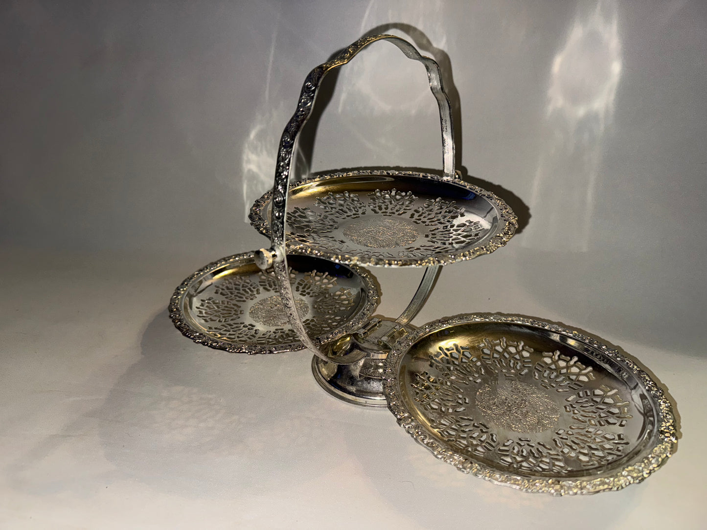 Silver Plated 3 Tier Folding Serving Platter | Queen Anne | Afternoon Tea | Silver Service | Vintage Retro |