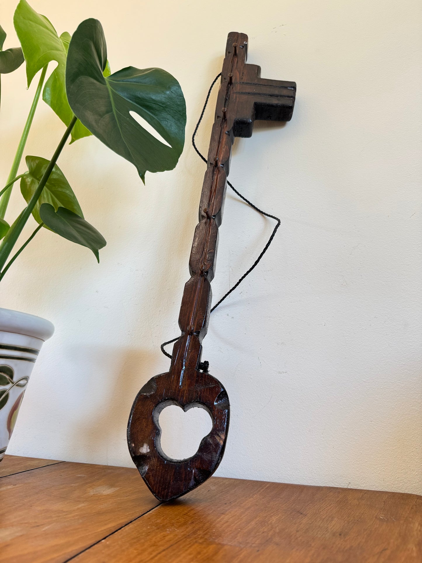 Large Rustic Wooden Key Hook Holder | Vintage Retro | Folk Art | Handcrafted |