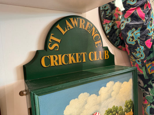 St Lawrence Cricket Club Wooden Wall Cabinet | Handcarved & Handpainted | Vintage Antique | British Cricket |
