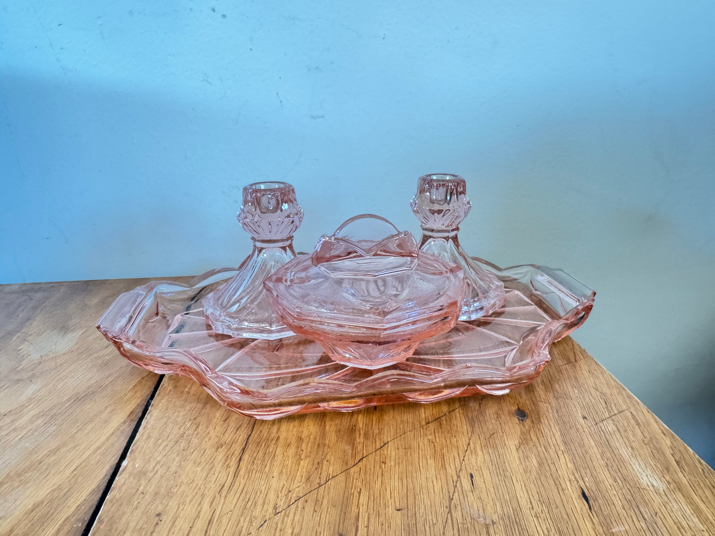 Pink Glass Vanity Set | Dressing Table | Retro Vintage Unique |