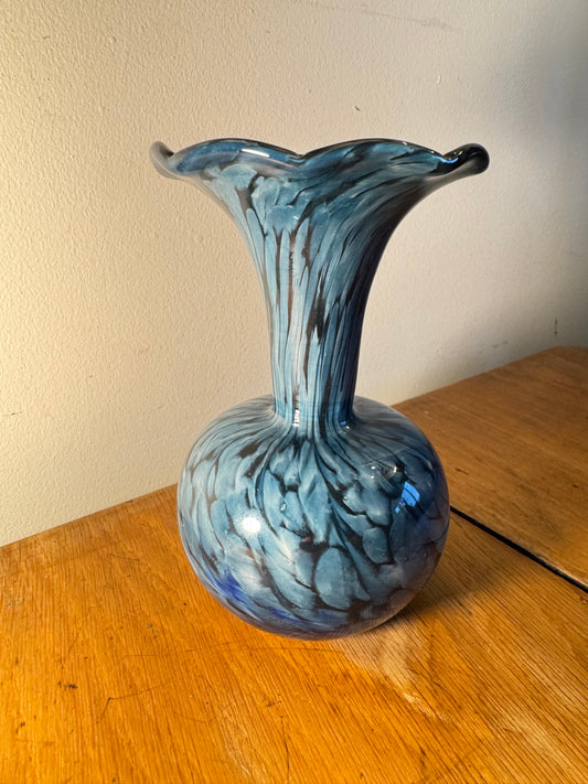 Blue Art Glass Vase with Flared Rim | Vintage Retro Decor | Quirky Unusual |