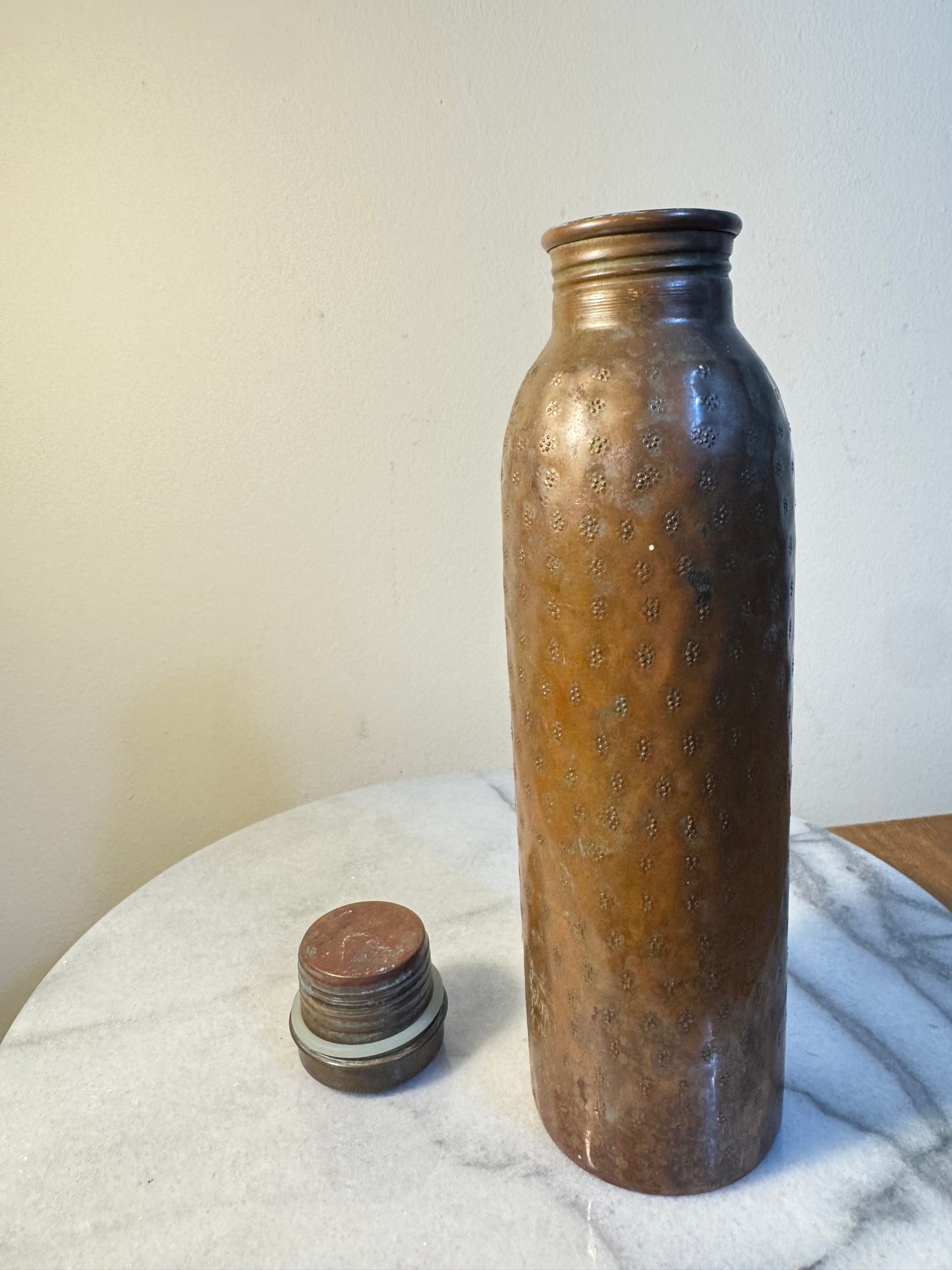 Hammered Copper Flask Bottle with Screw Top Lid | Vintage Retro Antique |