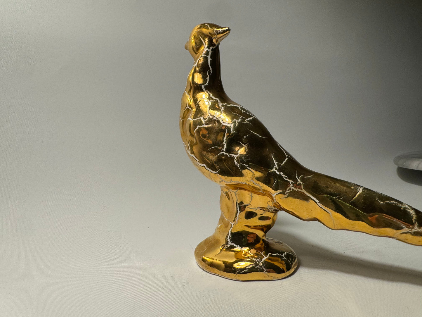 22K Handpainted Gold Ceramic Pheasant Statue Ornament | Canada | Vintage Retro |