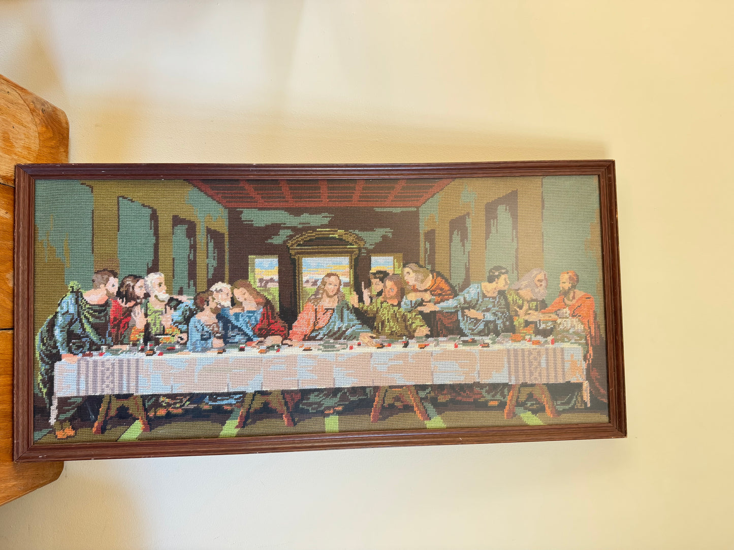 The Last Supper Framed Needlepoint | Leonardo Da Vinci | Handcrafted Folk Art | Vintage Retro | Religious Holy Jesus |