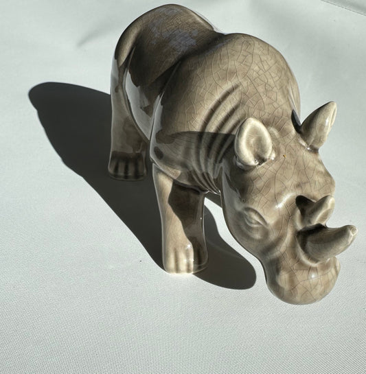 Ceramic Rhino Decorative Ornament | Vintage Retro Style Decor |