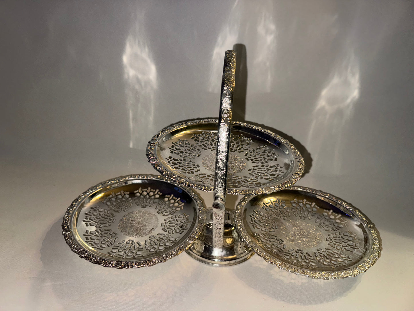 Silver Plated 3 Tier Folding Serving Platter | Queen Anne | Afternoon Tea | Silver Service | Vintage Retro |