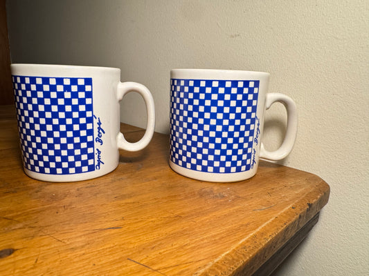 Vintage 1980's Ingrid Berger Mug FPC Blue & White Check Ceramic Coffee / Tea | Retro | Made in England |