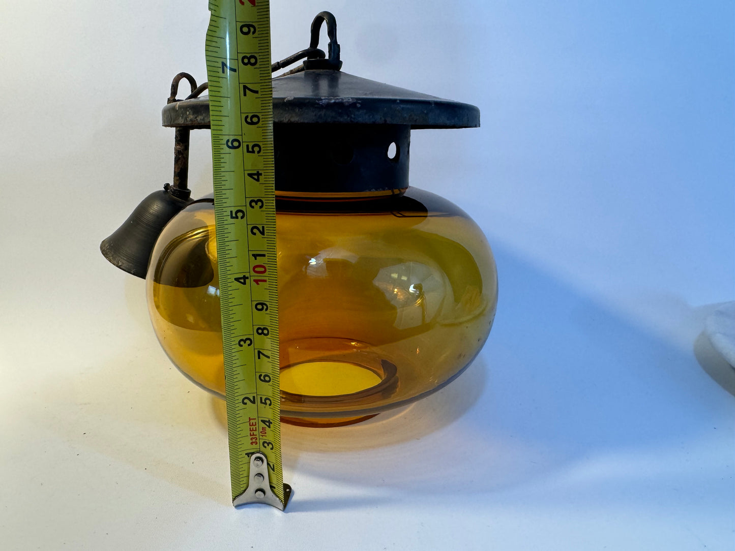 Antique Amber Glass Balloon Light Fitting | Iron | Made in Spain | Vintage Retro |