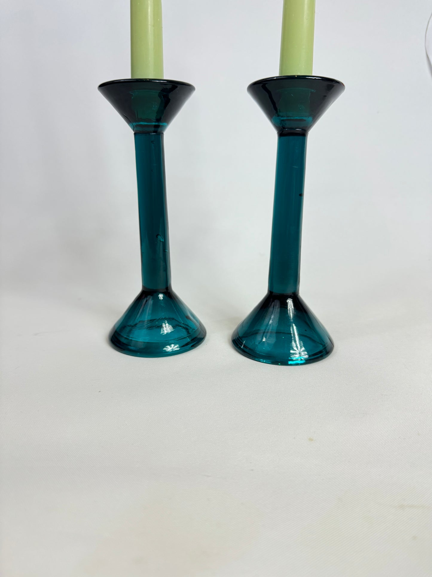 Turquoise Glass Candlestick Holders | Set of 2 | Vintage Retro