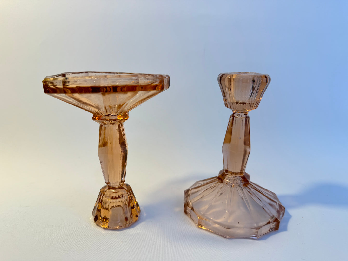 Pink Thick Cut Glass Candlestick Holders | Vintage Retro Homeware |