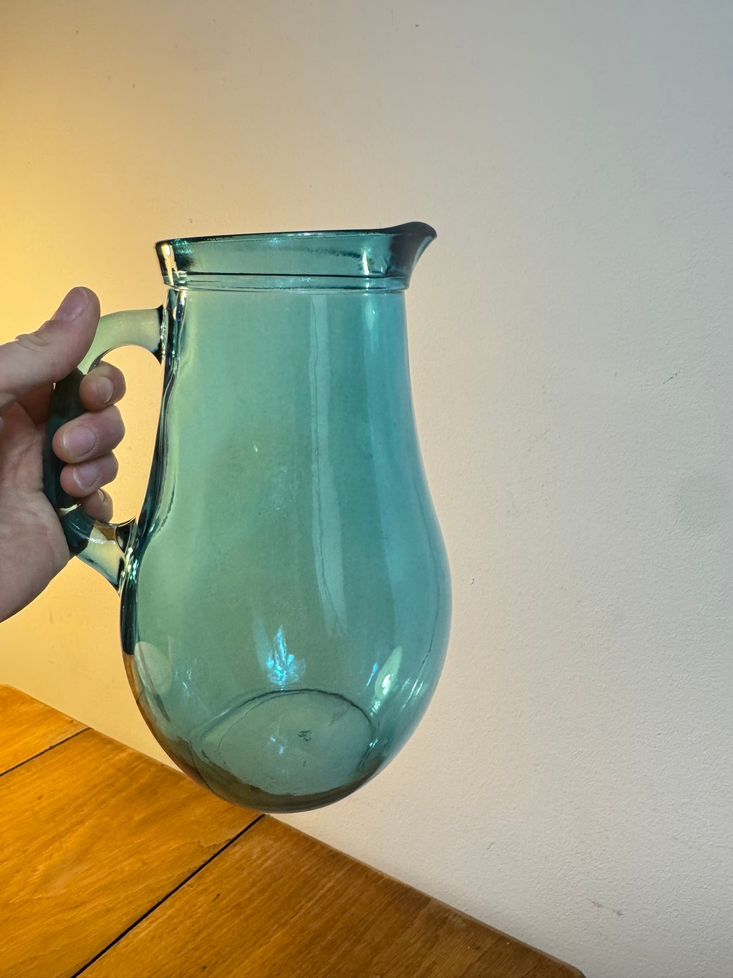 Turquoise Glass Jug | Vintage Retro Barware| Quirky Unique Cocktail Pitcher | Flower Vase |