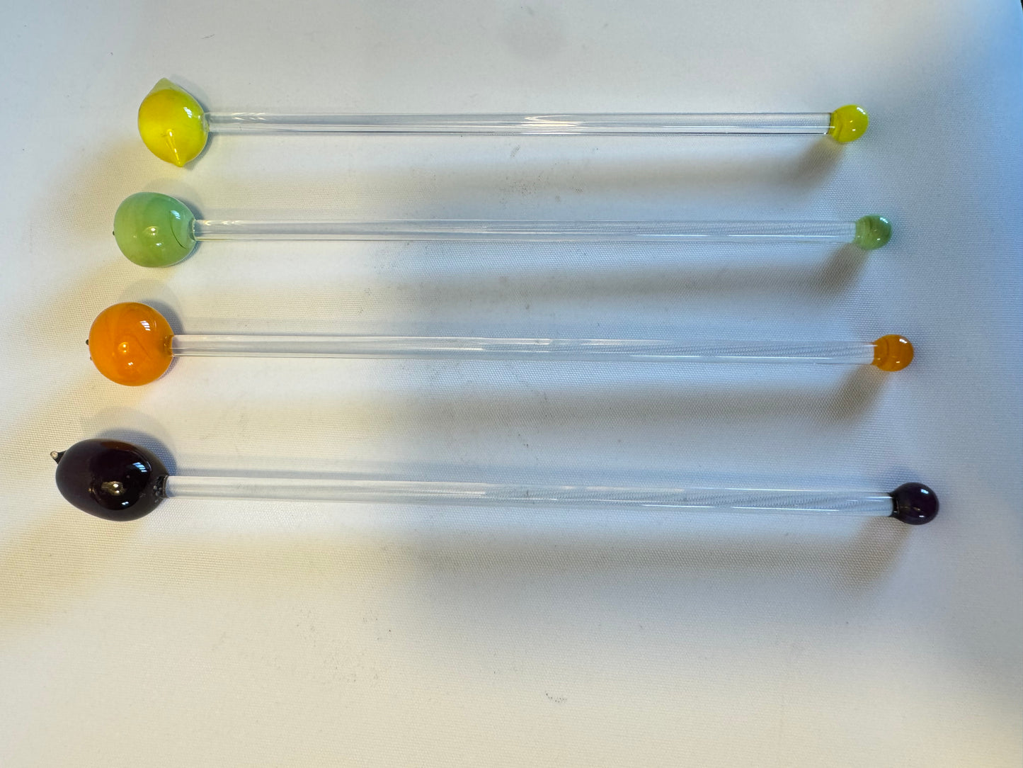 Glass Fruit Cocktail Stirrers | Grape Orange Apple Lemon | Vintage Retro Kitsch | Barware Glassware Dinner Party |