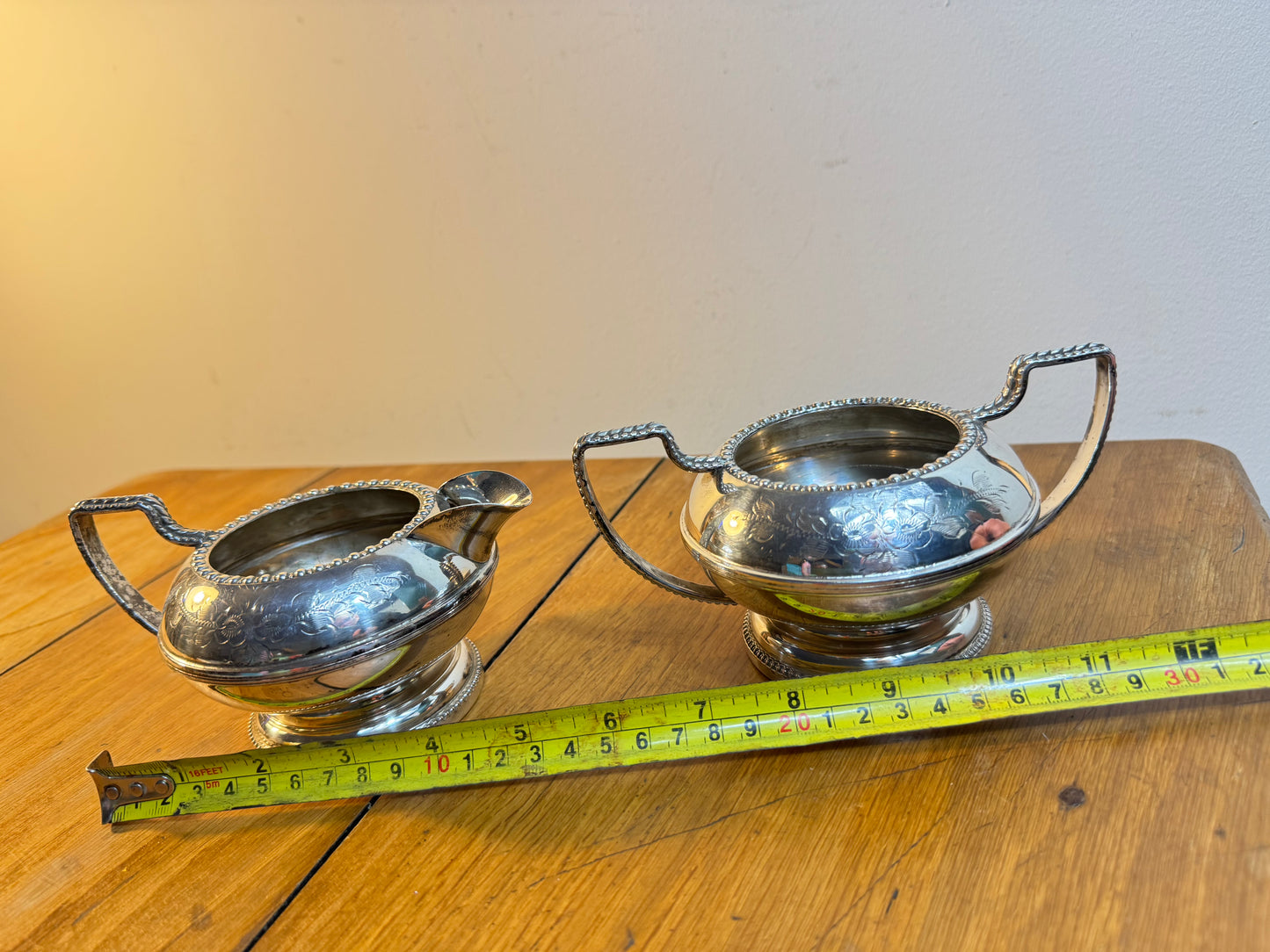 Silver Plated Sugar Bowl and Milk Jug | Hand Engraved | Made in England |
