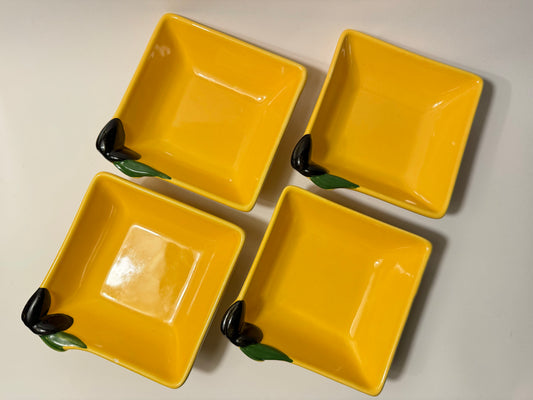 Silea Yellow Serving Bowls with Olive Design | Vintage Retro | Serveware Dinner Party | Made in France |