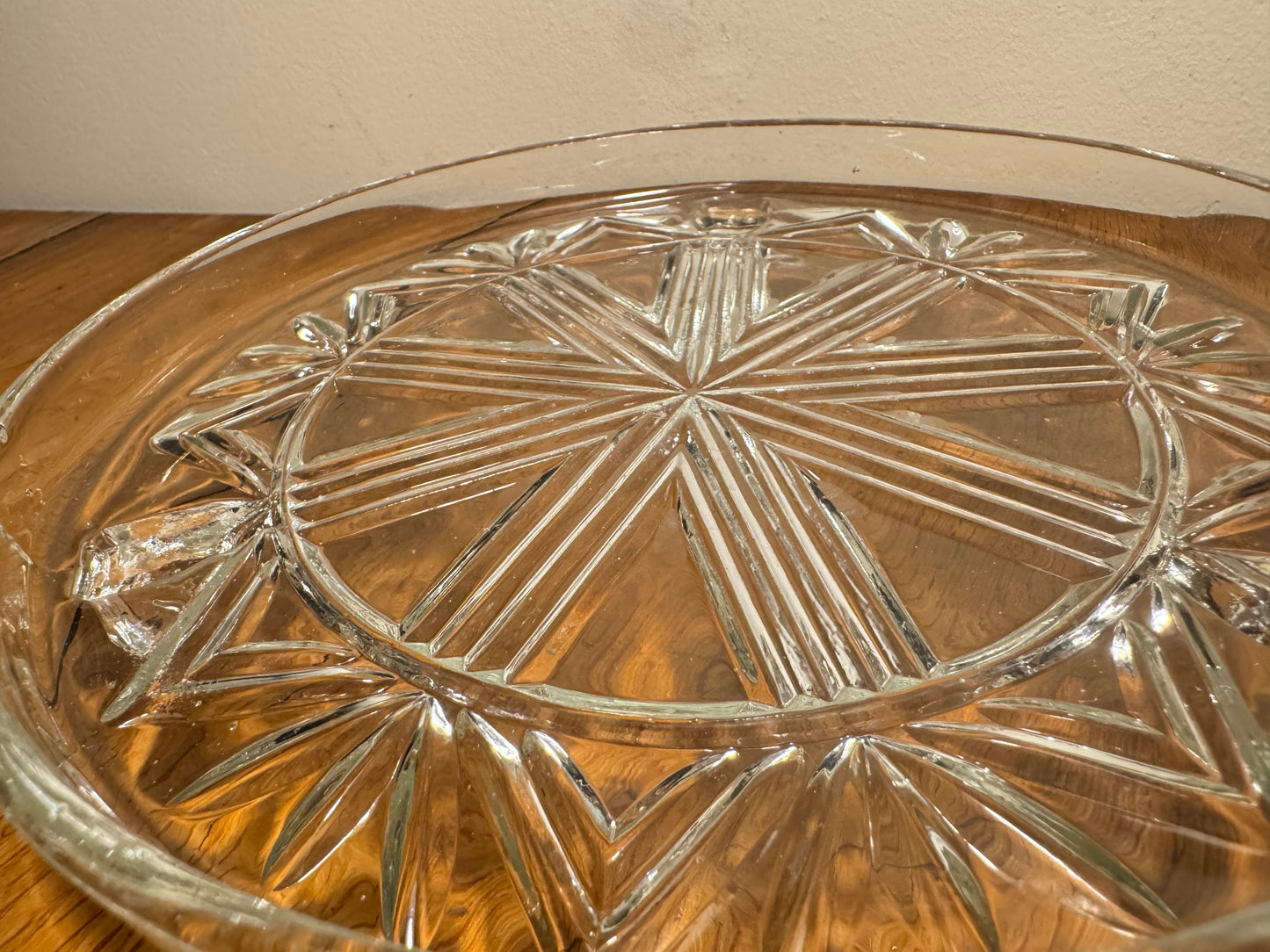 Cut Glass Footed Tray Plate | Candle Tray | Geometric Pattern | Dressing Table | Retro Unique | Decorative Plate |