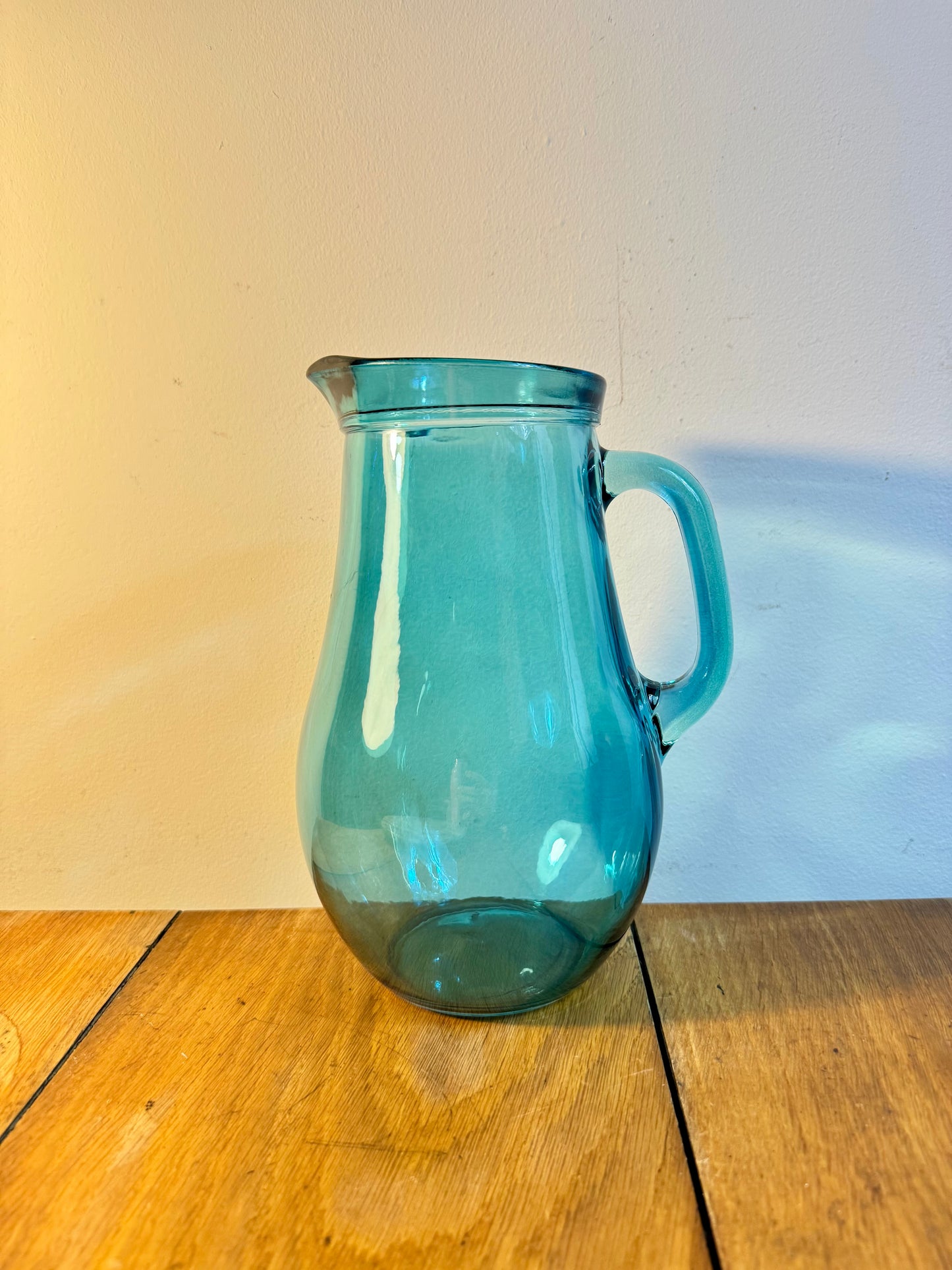 Turquoise Glass Jug | Vintage Retro Barware| Quirky Unique Cocktail Pitcher | Flower Vase |