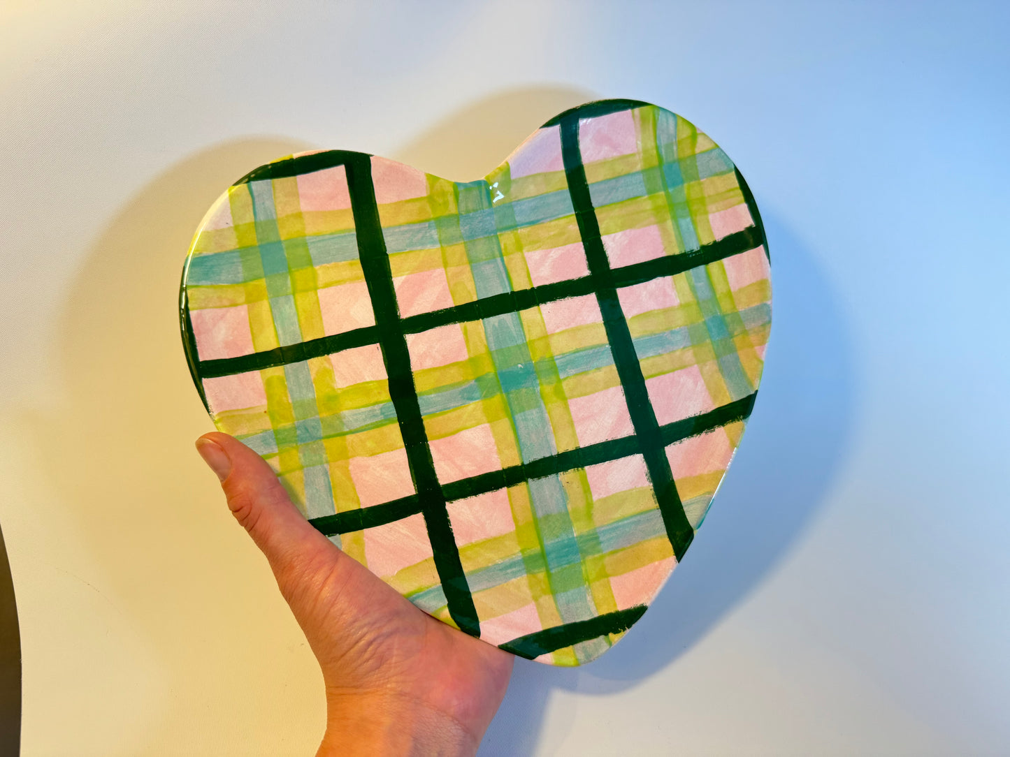 Heart Shaped Decorative Plate | Tartan/Checked Pattern | Vintage Retro Style | Cute Decor Dopamine Decor |