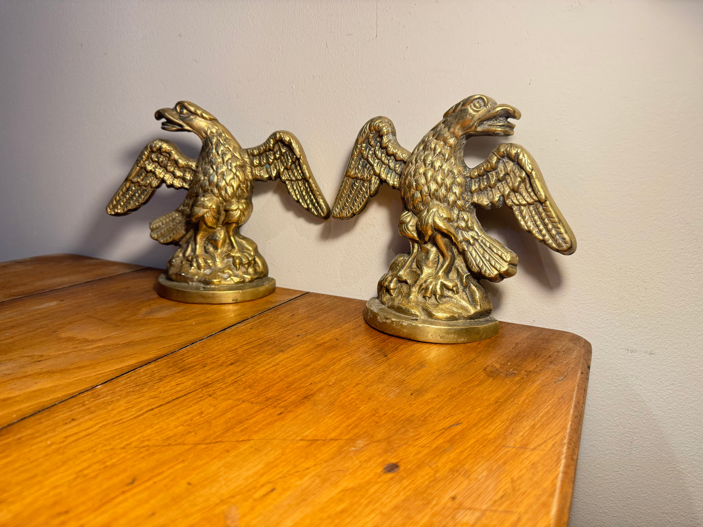 Pair of Antique Solid Brass Fire Place Andirons | Eagle Ornaments/Fire dog Ends | Fire Place Decor |Chenets/Eagles | Vintage Unique |