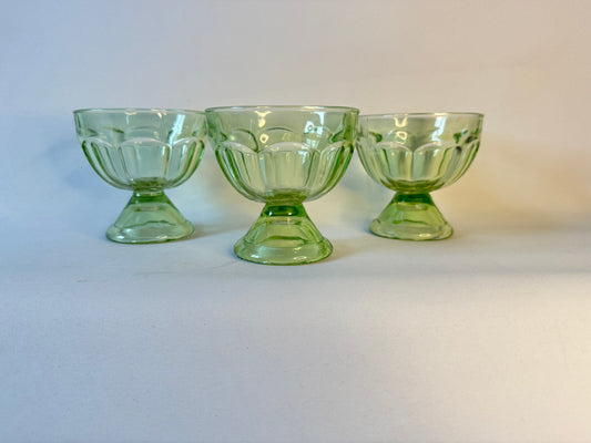 Green Depression Glass Sundae Dessert Bowls | Set of 3 | Vintage Retro |
