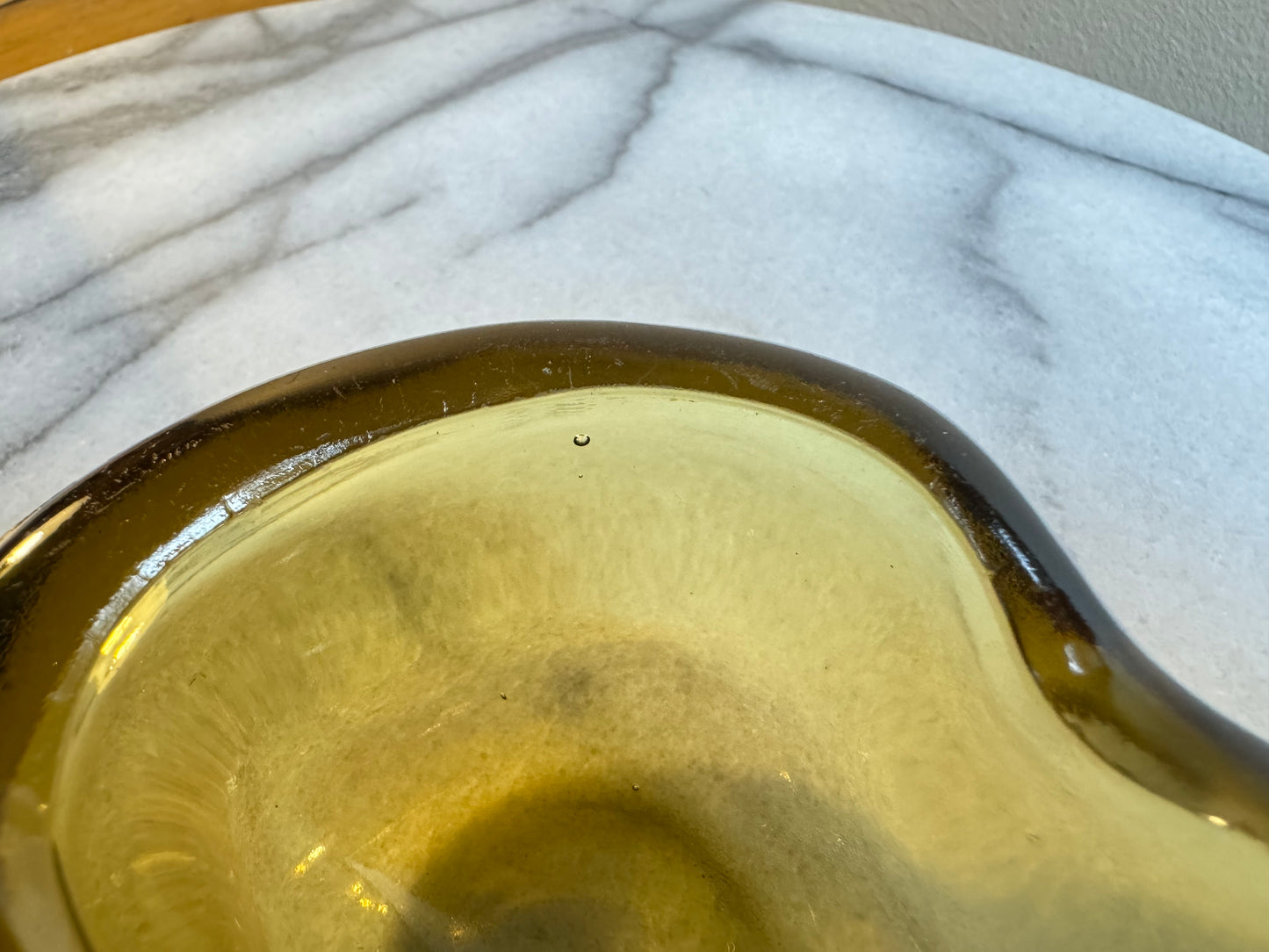 Yellow Thick Glass Apple Shaped Ashtray with Cigar Holder | Vintage Art Glass | Retro Kitsch |