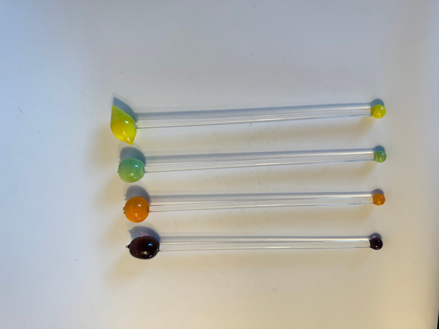 Glass Fruit Cocktail Stirrers | Grape Orange Apple Lemon | Vintage Retro Kitsch | Barware Glassware Dinner Party |