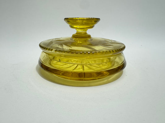 Etched Glass Lidded Trinket Dish | Vintage Retro |
