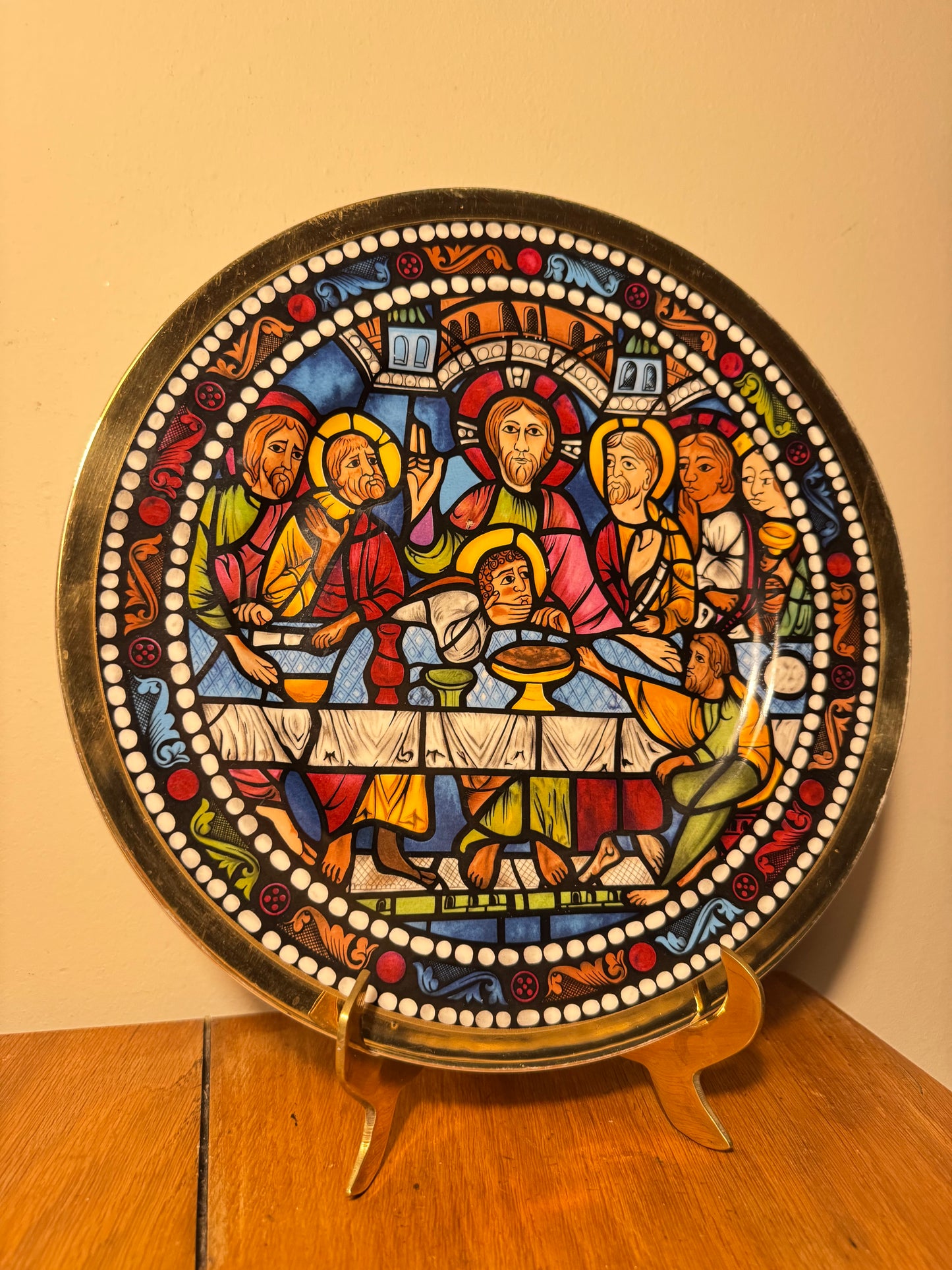 Decorative Colourful Wall Plate of Last Supper | Bone China | Made in England | Religious Quirky | Vintage Retro |