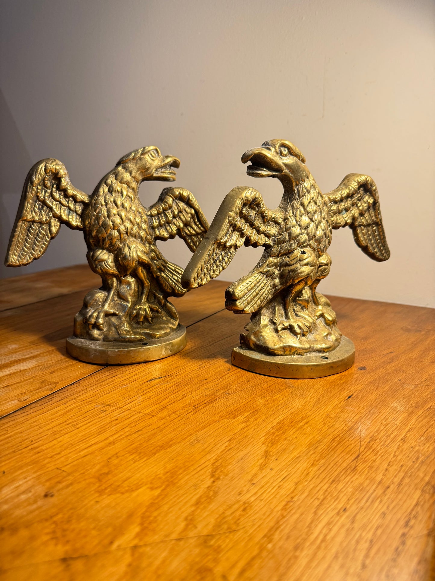 Pair of Antique Solid Brass Fire Place Andirons | Eagle Ornaments/Fire dog Ends | Fire Place Decor |Chenets/Eagles | Vintage Unique |