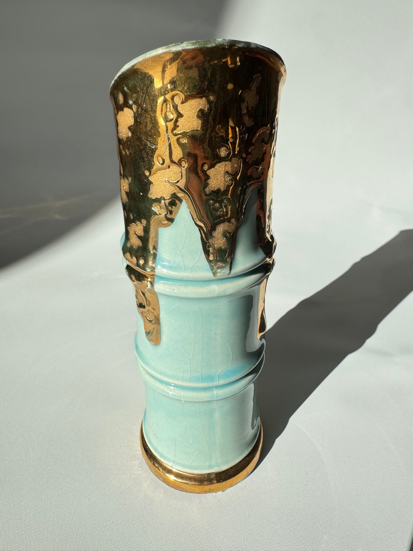 Weeping Gold & Blue Bamboo Vase