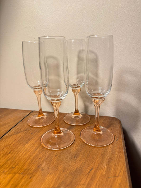 Luminarc Veronese Pink Stem Champagne Glasses | Vintage Retro 70s | Pretty Cute Kitsch |