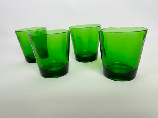 Green Italian Glass Short Tumblers | Vintage Retro MCM Mid Century | Barware |