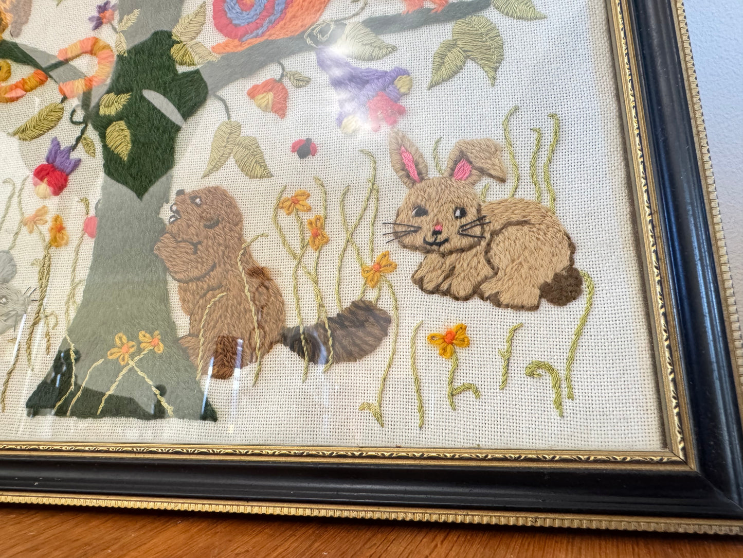 Vintage Dimensions Tree of Life Crewel by Ellen Silver 1981 | Completed Framed | Animals and Tree | Retro | Folk Art | Quirky Unique Kitsch |