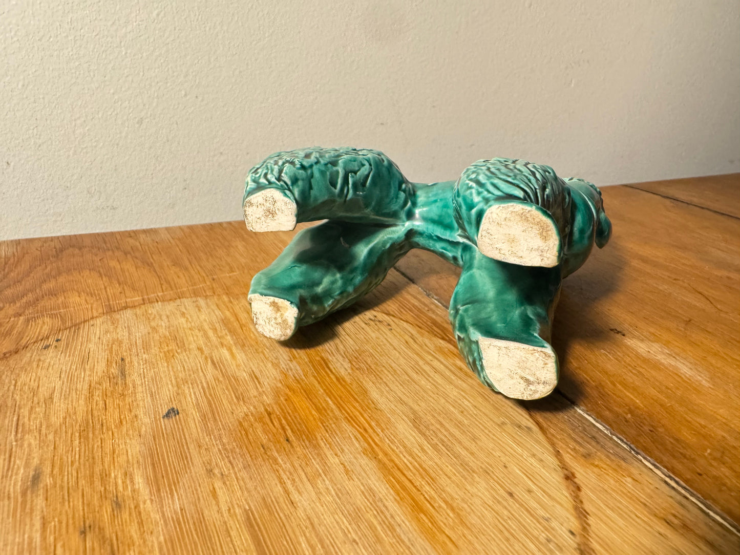 Ceramic Green Glazed Spaghetti Poodle Dog | Vintage Retro |