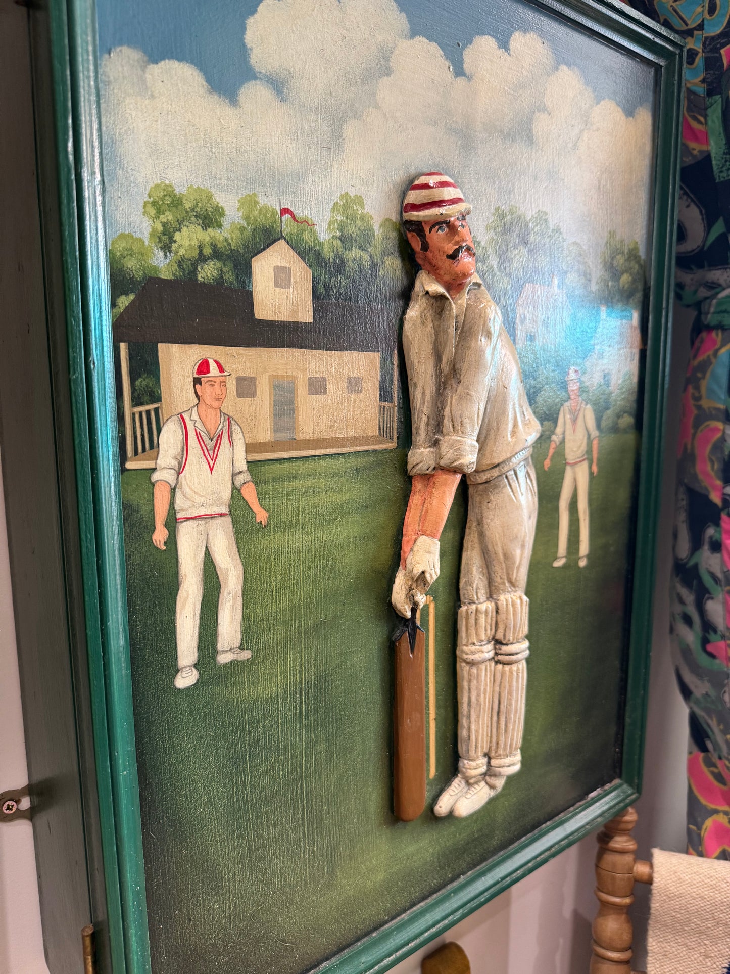 St Lawrence Cricket Club Wooden Wall Cabinet | Handcarved & Handpainted | Vintage Antique | British Cricket |