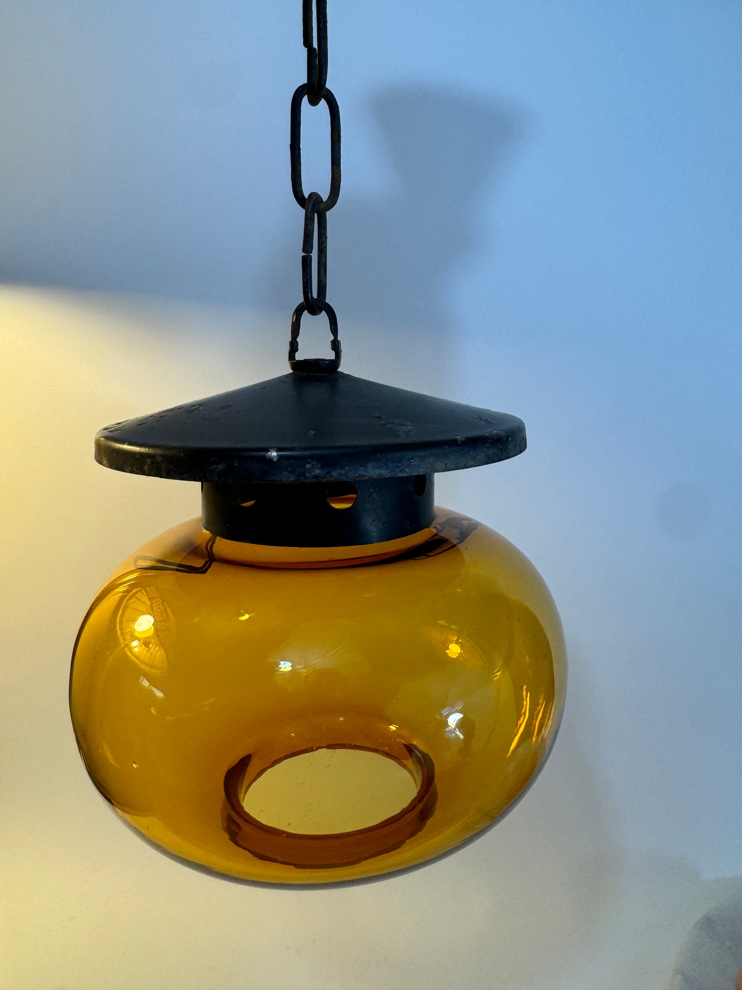 Antique Amber Glass Balloon Light Fitting | Iron | Made in Spain | Vintage Retro |