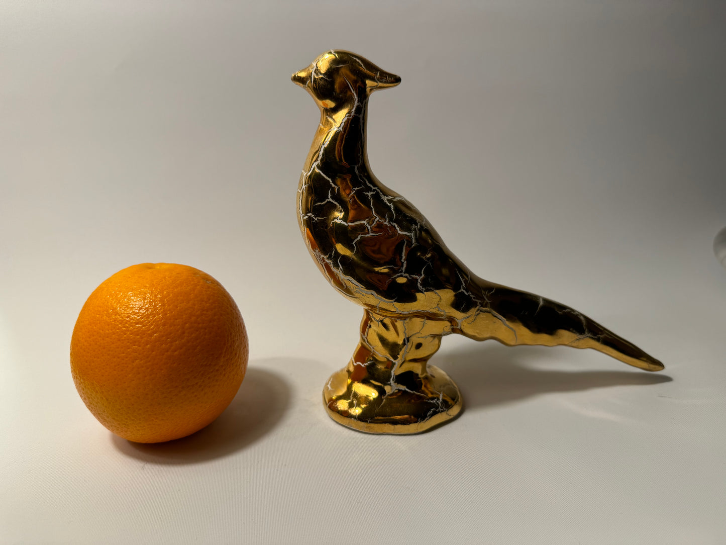 22K Handpainted Gold Ceramic Pheasant Statue Ornament | Canada | Vintage Retro |