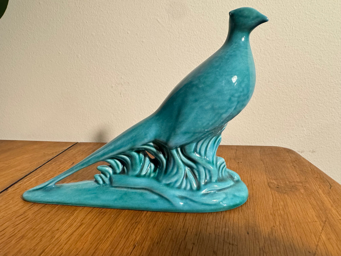 Turquoise Green Ceramic Pheasant Statue Ornament | Vintage Retro Decor | Made in UK |