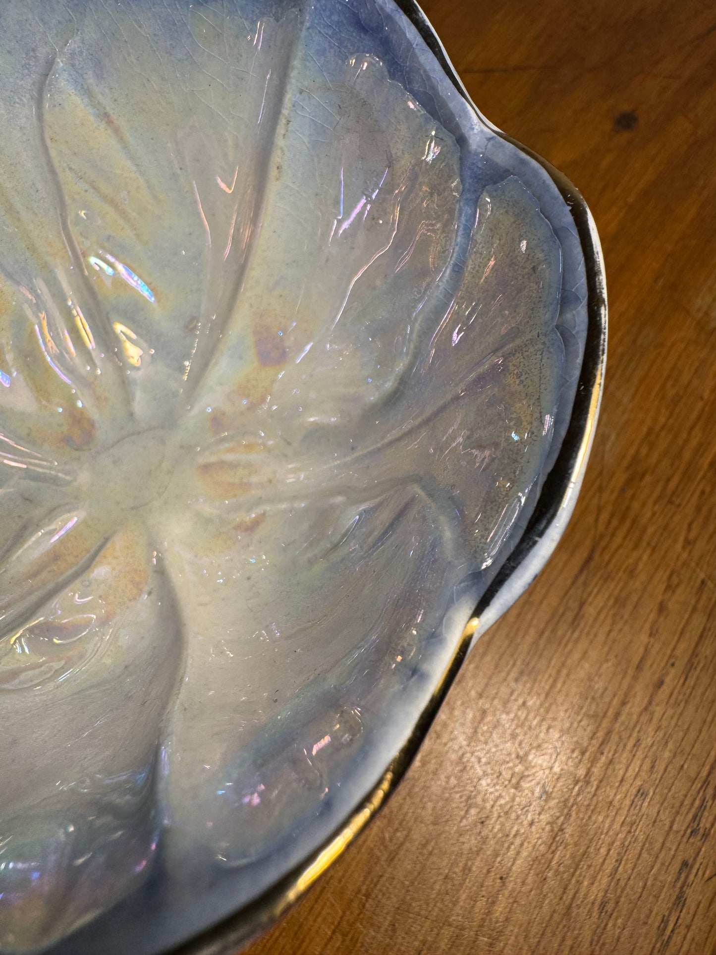Lustre Maling Harlequin Flower Sundae Dish Blue/Purple Iridescent | Vintage Retro | Trinket Dish |
