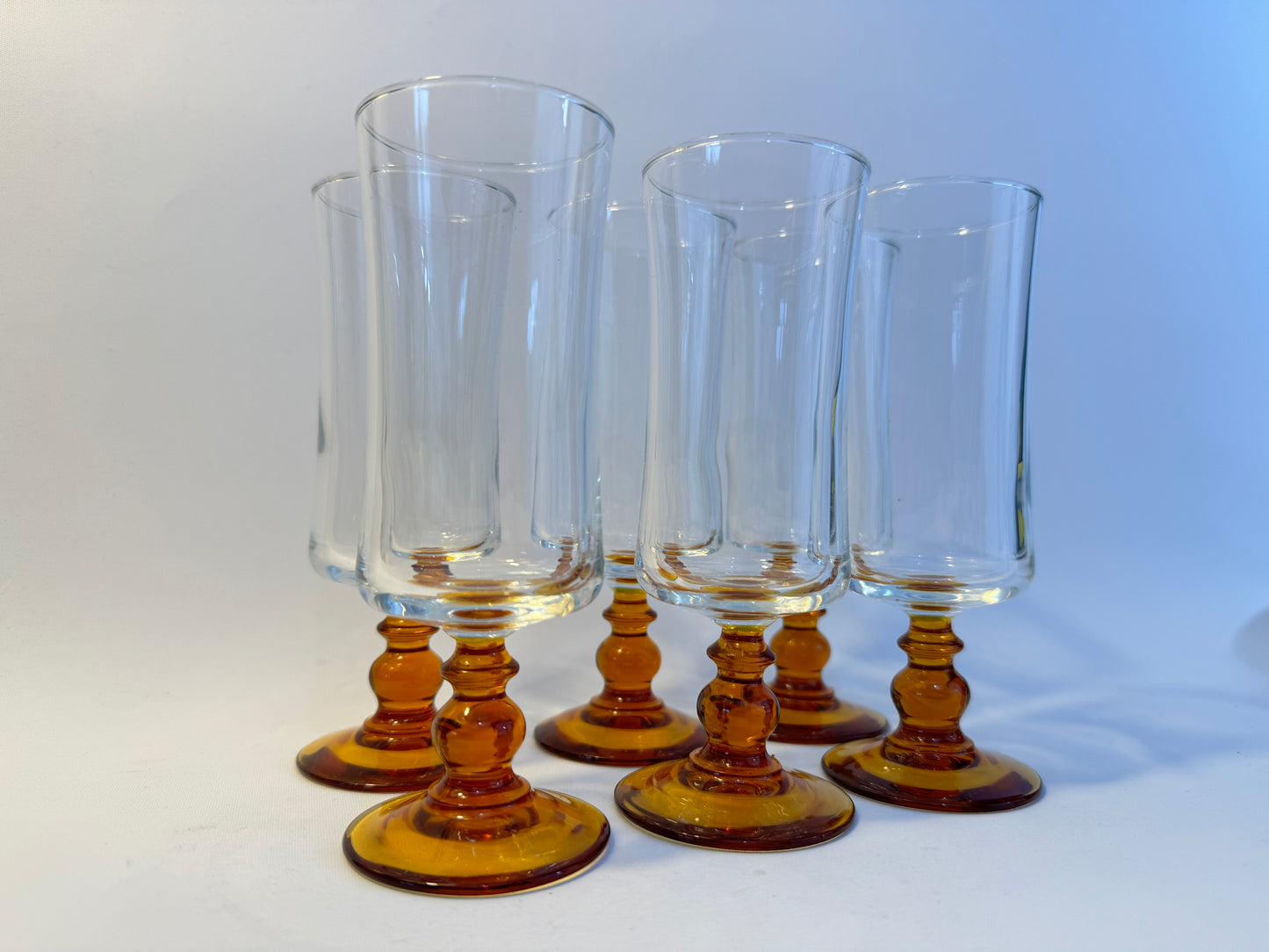 Luminarc Amber Stem Champagne Flute Glasses | Vintage Retro Barware | French Made in France