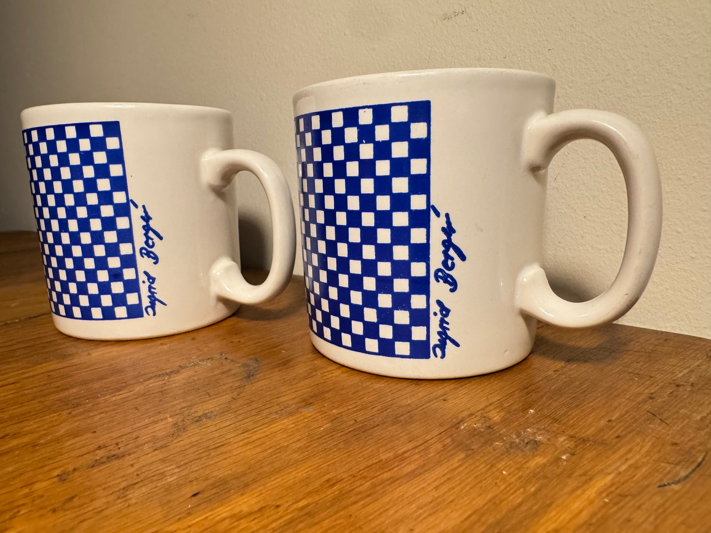 Vintage 1980's Ingrid Berger Mug FPC Blue & White Check Ceramic Coffee / Tea | Retro | Made in England |