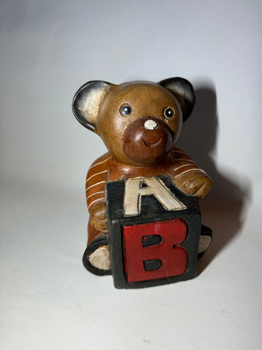 Antique Handcarved Wooden Teddy Bear | Vintage Retro | ABC | Nursery | Unique |