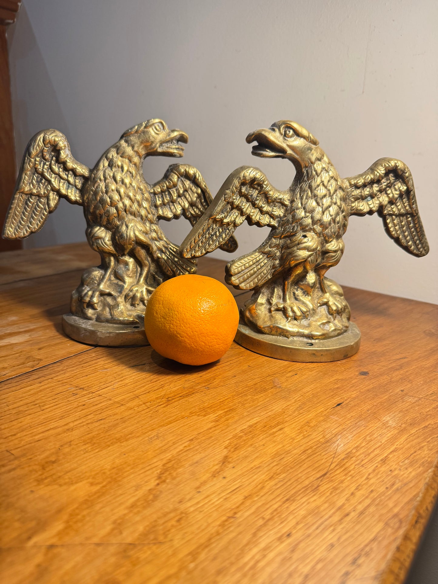 Pair of Antique Solid Brass Fire Place Andirons | Eagle Ornaments/Fire dog Ends | Fire Place Decor |Chenets/Eagles | Vintage Unique |