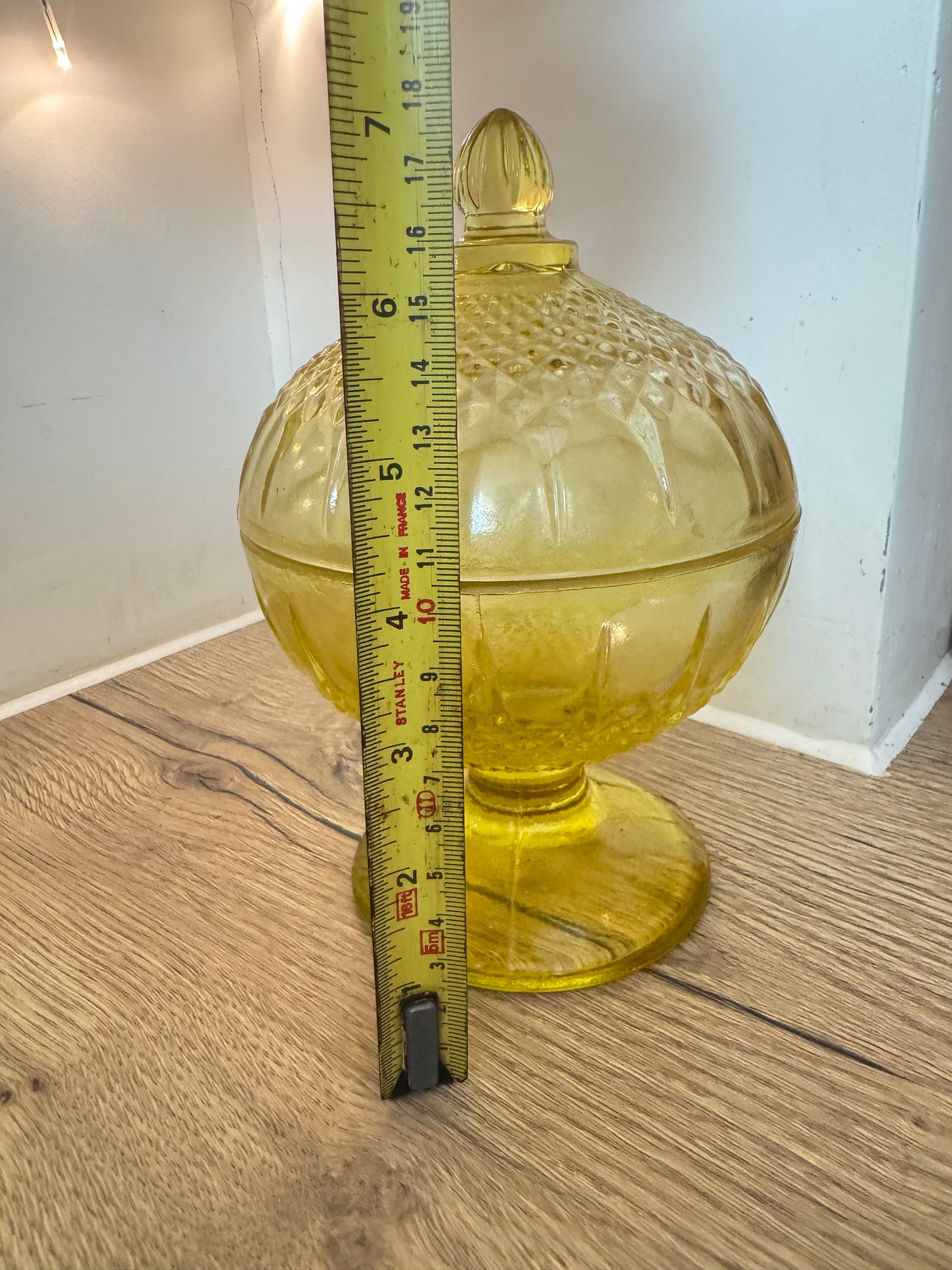 Yellow Glass Lidded Pedestal Bon Bon Dish | Vintage Retro Candy Dish